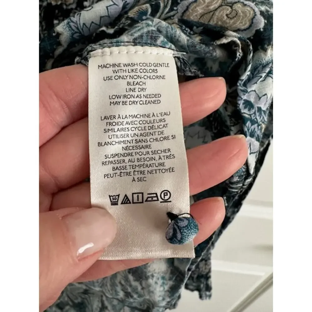 Anthropologie Floral Cotton Peasant Blouse Small Blue/Green - Picture 8 of 9